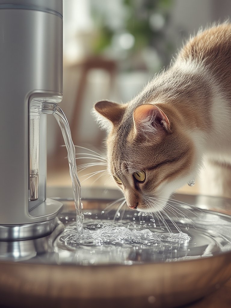 cat fountain in action